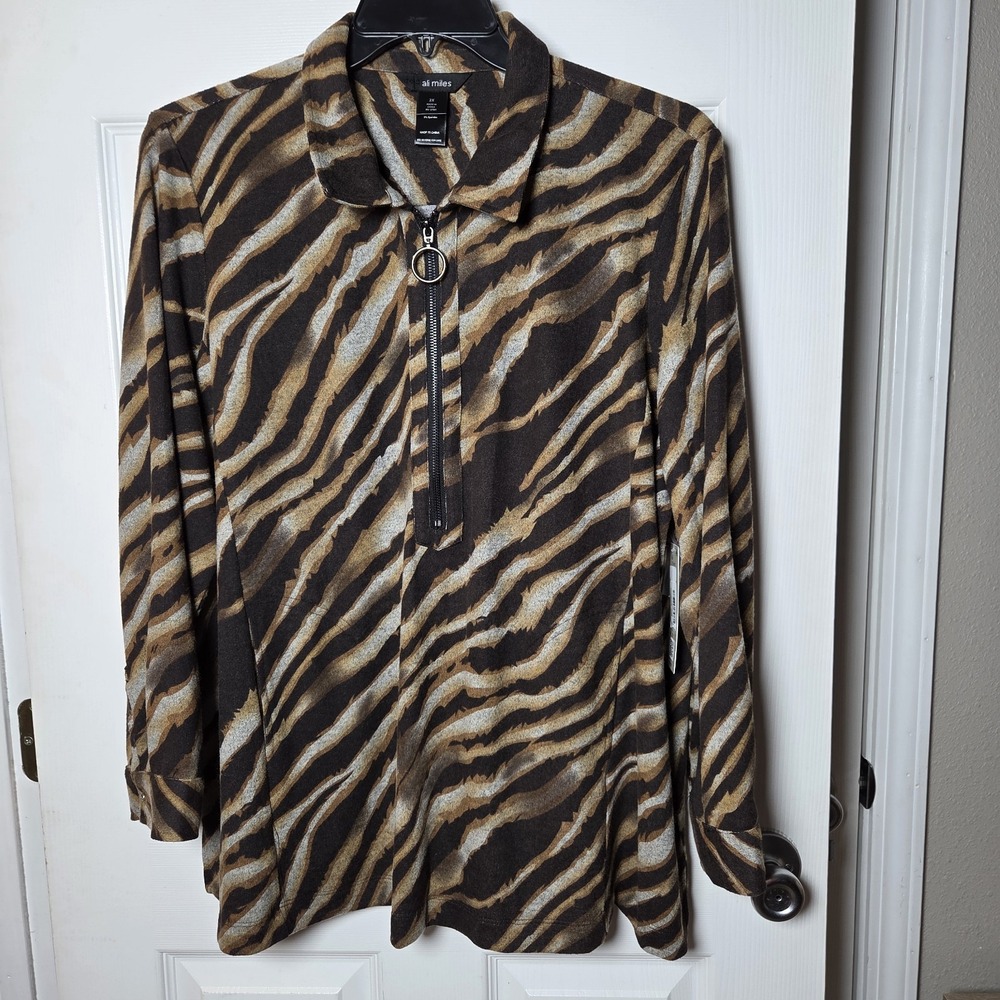 Ali Miles sz 2X knit zebra print tunic top NWT pockets casual fall artsy